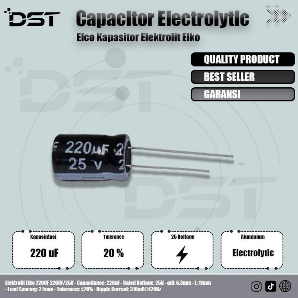 Capacitor Electrolytic Elco Kapasitor Elektrolit Elko 220UF 220UF/25V - 10 PCS