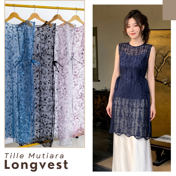 Terbaru Outer brokat panjang premium Outer rompi brokat Cardigan long vest tulle Luaran Gamis Baju K