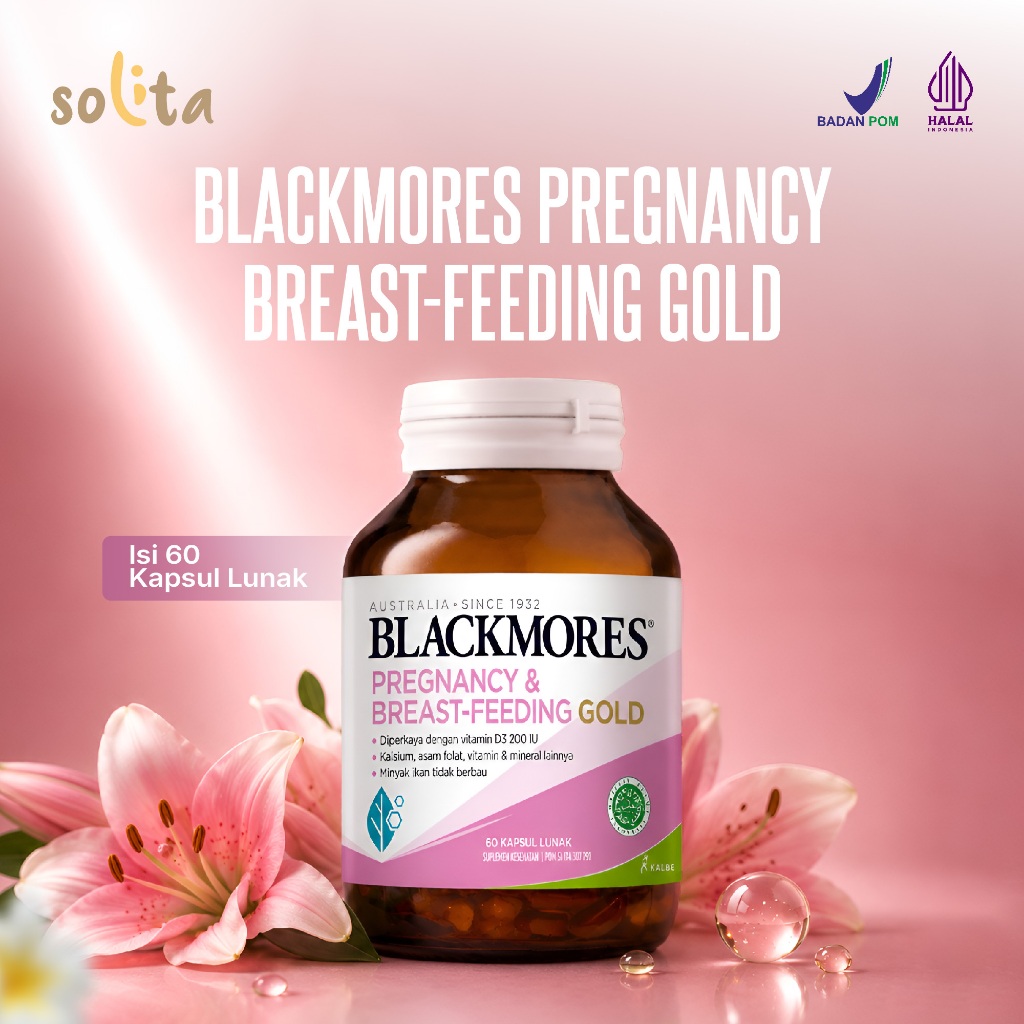 Blackmores Pregnancy & Breast - Feeding Gold Mengandung Asam Folat, Vitamin & Mineral Lainnya Isi 60