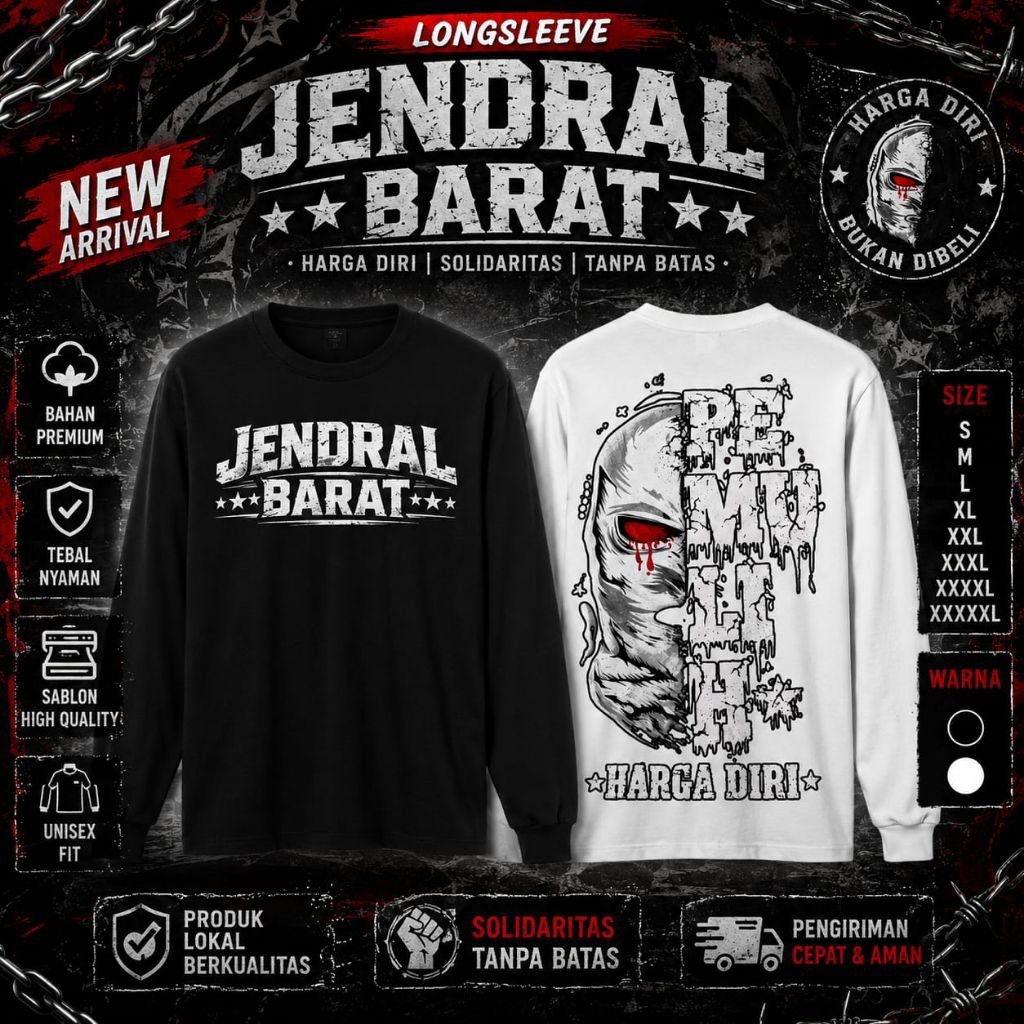 PROMO PP106 Longsleeve PHD Jendral Barat Mata Merah Unisex Warna Hitam dan Putih Kualitas Terbaik Ba