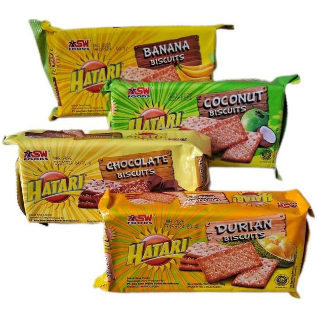 Hatari biskuit coklat banana coconut durian 90gr ECER per-PCS