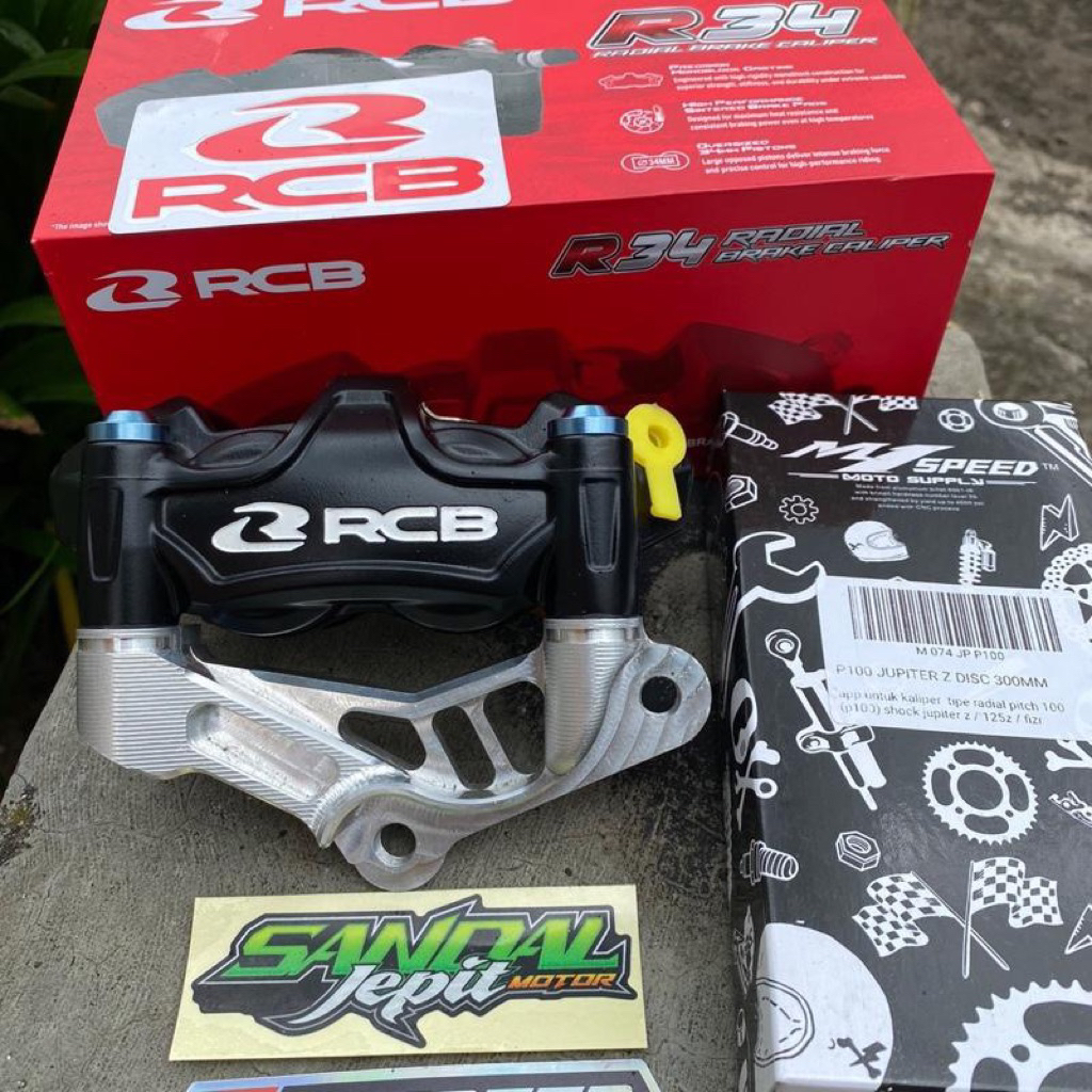 KALIPER RCB R34 RADIAL MONOBLOCK 4 PISTON SET BREKET PNP FIZ R JUPITER VEGA DISC 300MM KALIPER RCB R