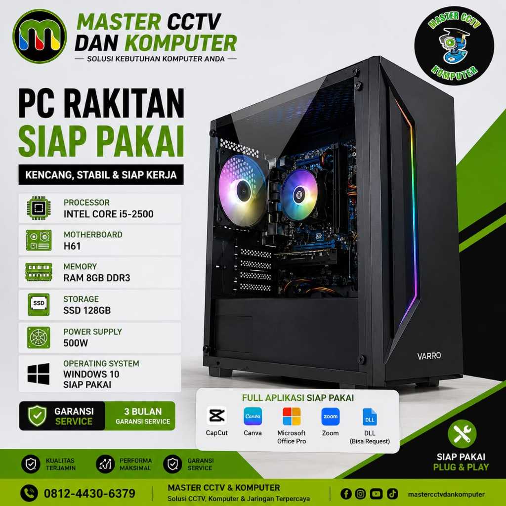PC Rakitan Intel Core i5-2500 | RAM 8GB DDR3 | SSD 128GB | Windows 10 | Siap Pakai