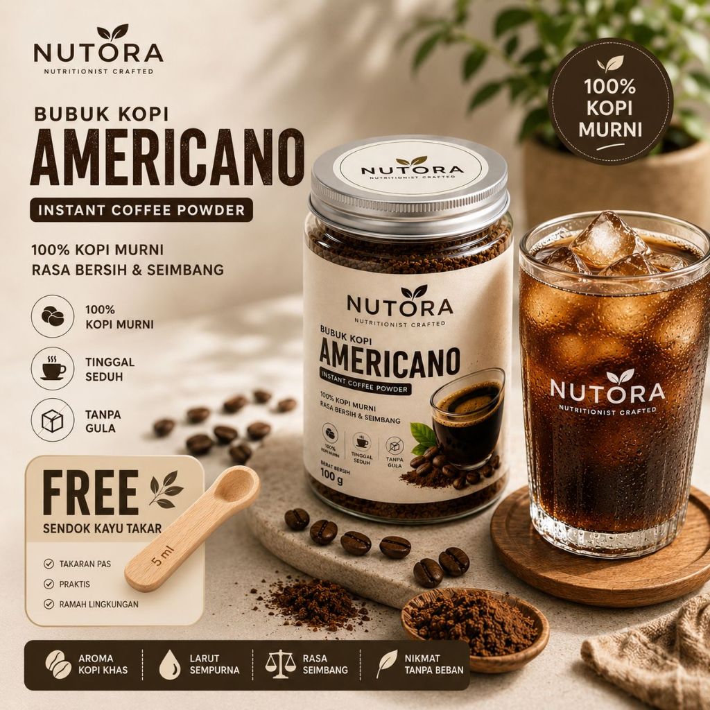 Nutora Ice Roast Americano Kopi Instan Kopi Hitam Kopi Bubuk 100g