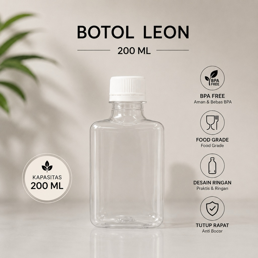 Botol plastik leon 200 ml tebal kemasan minuman kopi botol unik