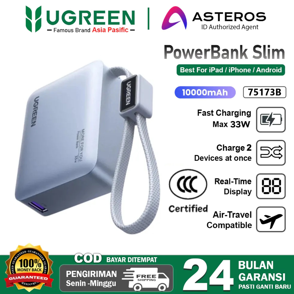 UGREEN POWERBANK CCC 33W 20W SLIM 10000MAH 20000MAH 3C CERTIFIED SERTIFIKASI 22.5W USB-C Built-in Ca