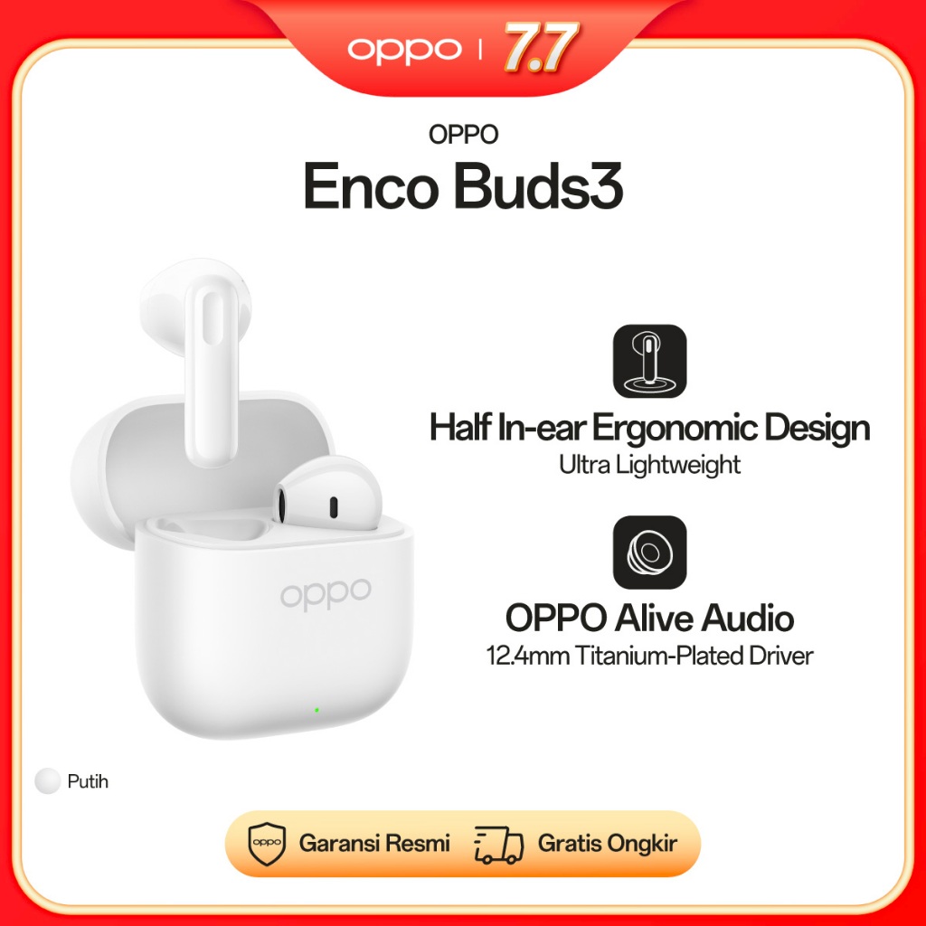 OPPO Enco Buds3 True Wireless Earbuds Snow White [Half In-ear Ergonomic Design, 48 Hours Long Batter