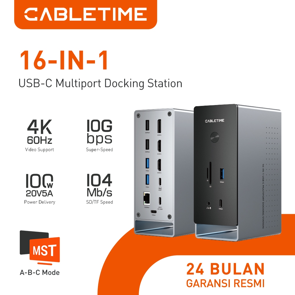 CABLETIME 16In1 USB-C Multiport Docking Station HDMI DP LAN USB Aux