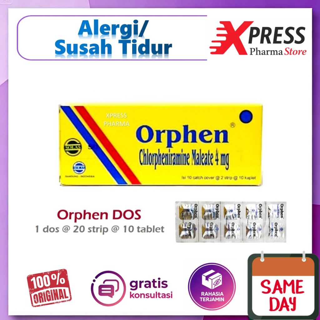 XPRESS  DOS ORPHEN Obat Alergi Gatal Susah Tidur CTM Orpen Orpehn Open Ophen isi 20 strip @ 10 table