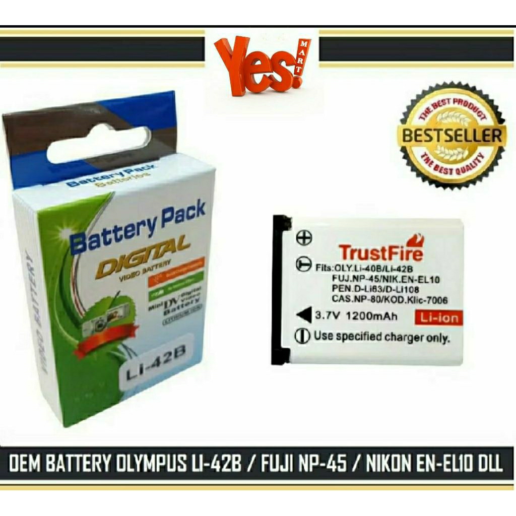 Baterai Pengganti Replacement  Recharge Battery Olympus Li-40B/Li-42B Fujifilm NP-45 Nikon EN-EL10 P