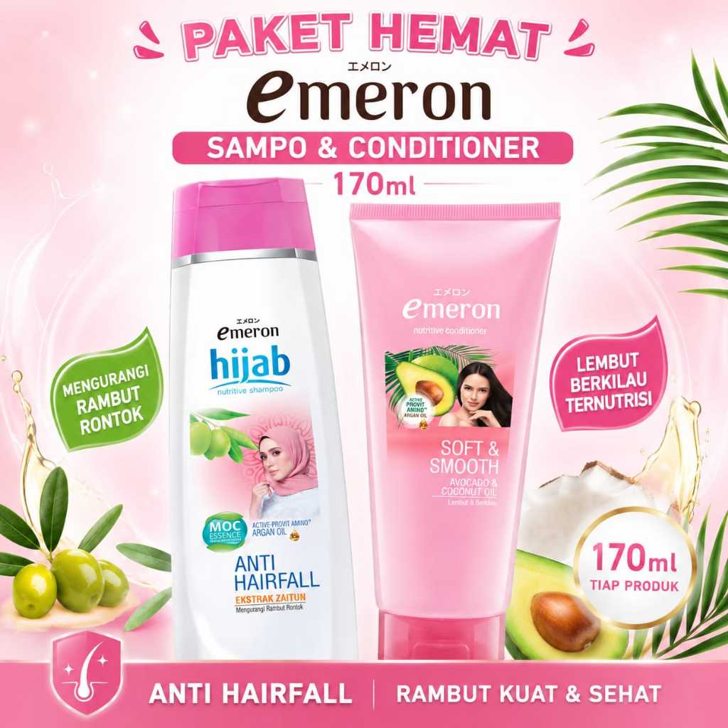 PAKET SAMPO HIJAB DAN CONDITIONER 2IN1 Shampoo Emeron 170ml - Melembutkan, Mengurangi Rontok, dan Me