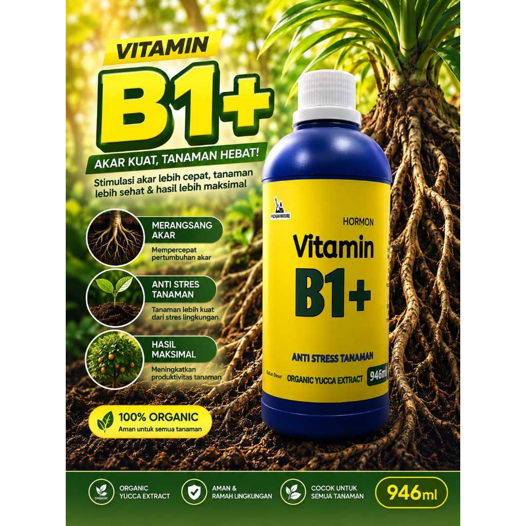 ET-KEBUN NATURE - Vitamin Akar B1 Plus Tanaman Kemasan Botol Biru Import