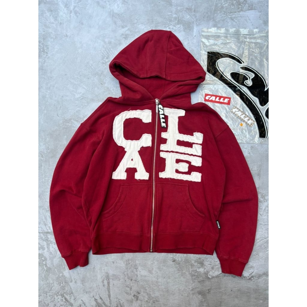 CALLE UNFINISHED MAROON Zip Hoodie Boxy Merah SIZE L SECOND ORIGINAL