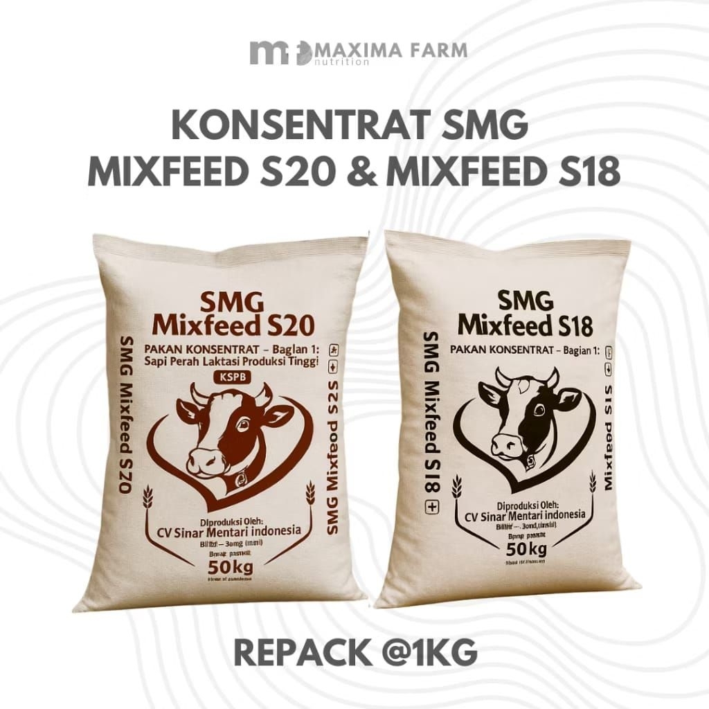 Konsentrat Pakan Sapi SMG Mixfeed S18 dan S20 1kg - Tingkatkan Produksi Susu, Protein Tinggi, Untuk 