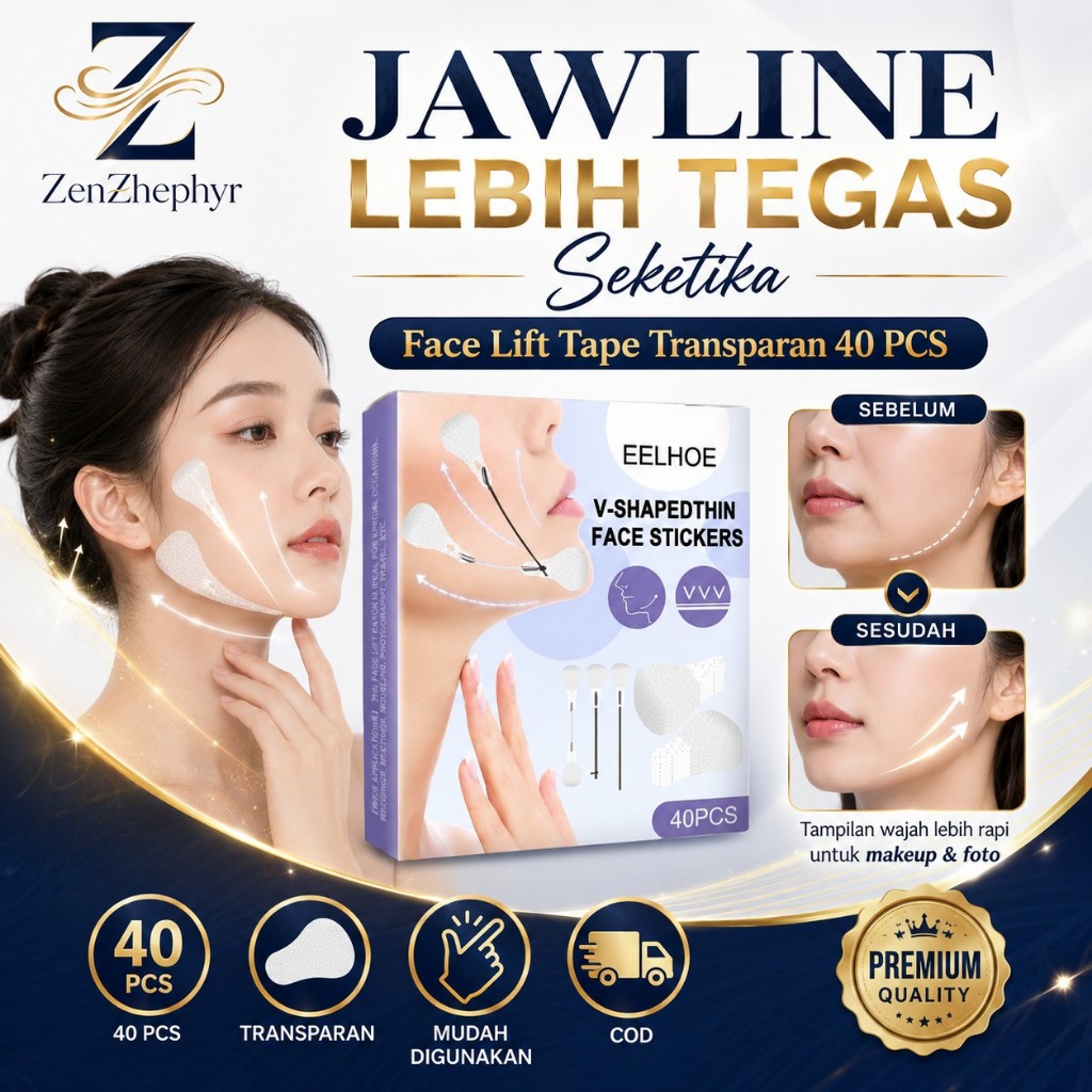 EELHOE Face Lift Tape Transparan 40 PCS Stiker Penirus Wajah V Shape Face Lift Sticker Jawline Tape 