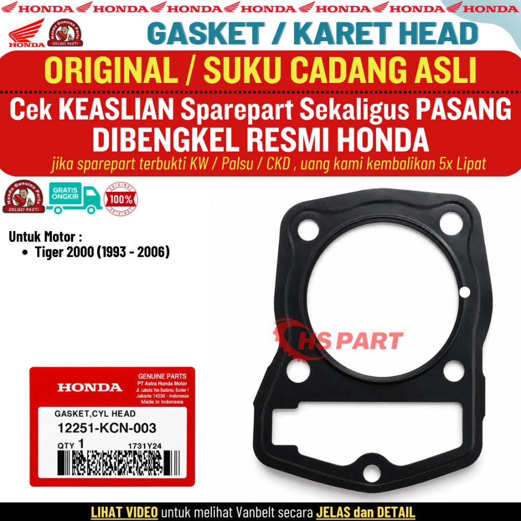 Gasket Paking Cylinder Head Tiger Original AHM Honda 100%