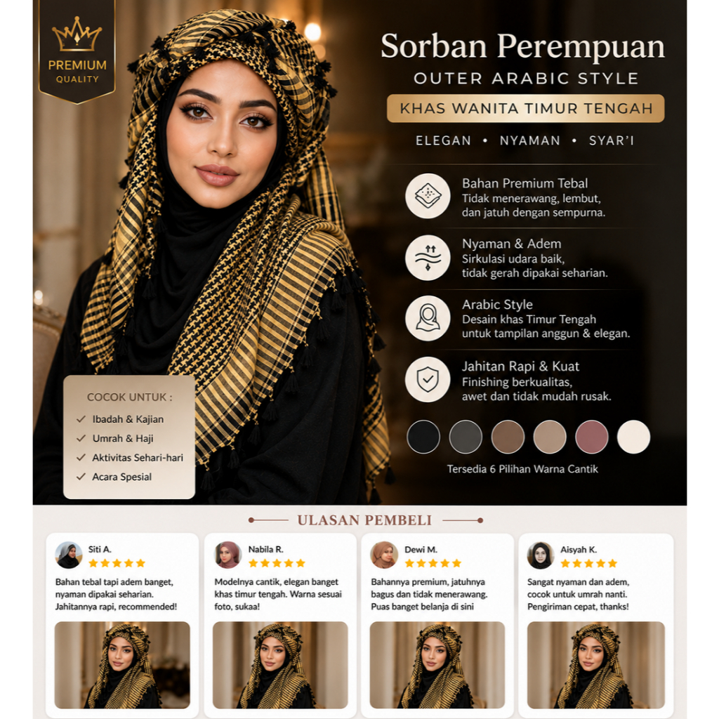 Kerudung Sorban Arabian Style || Sorban Hijab Wanita Arab || Sorban Santriwati