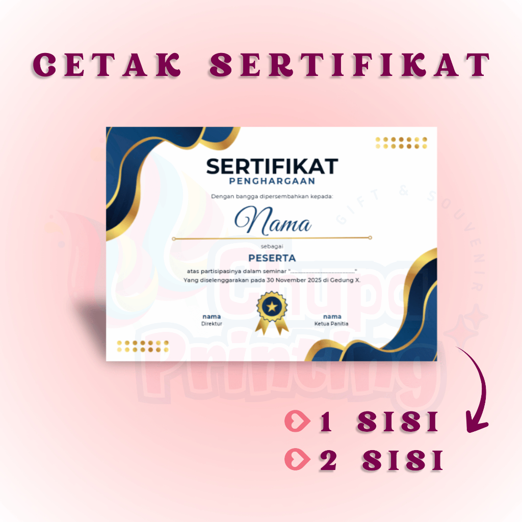 Cetak Sertifikat / Cetak Piagam Penghargaan Ukuran A4 F4