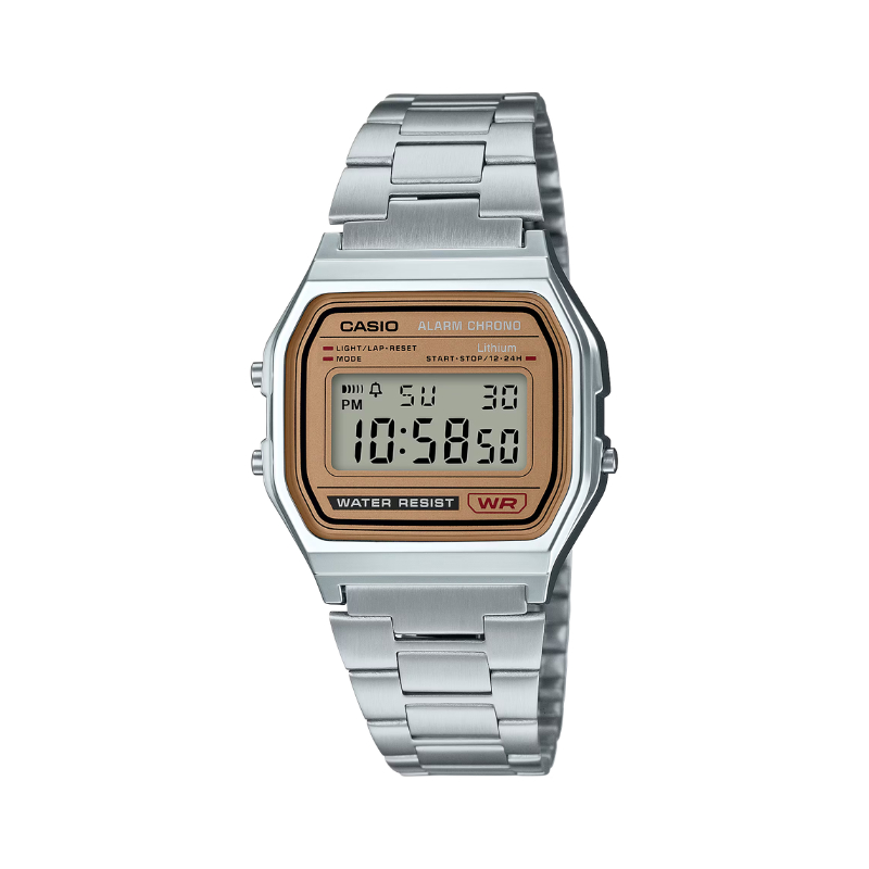 JAM TANGAN CASIO A-158WEA-9 SILVER GOLD - A158WEA-9DF Digital Strap Stainless Steel