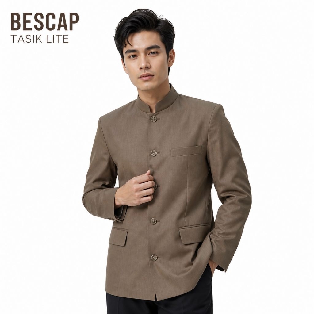 Bescap Jas Koko Pria Coklat Milo Polos Saku Tutup  Formal Informal S-XXL