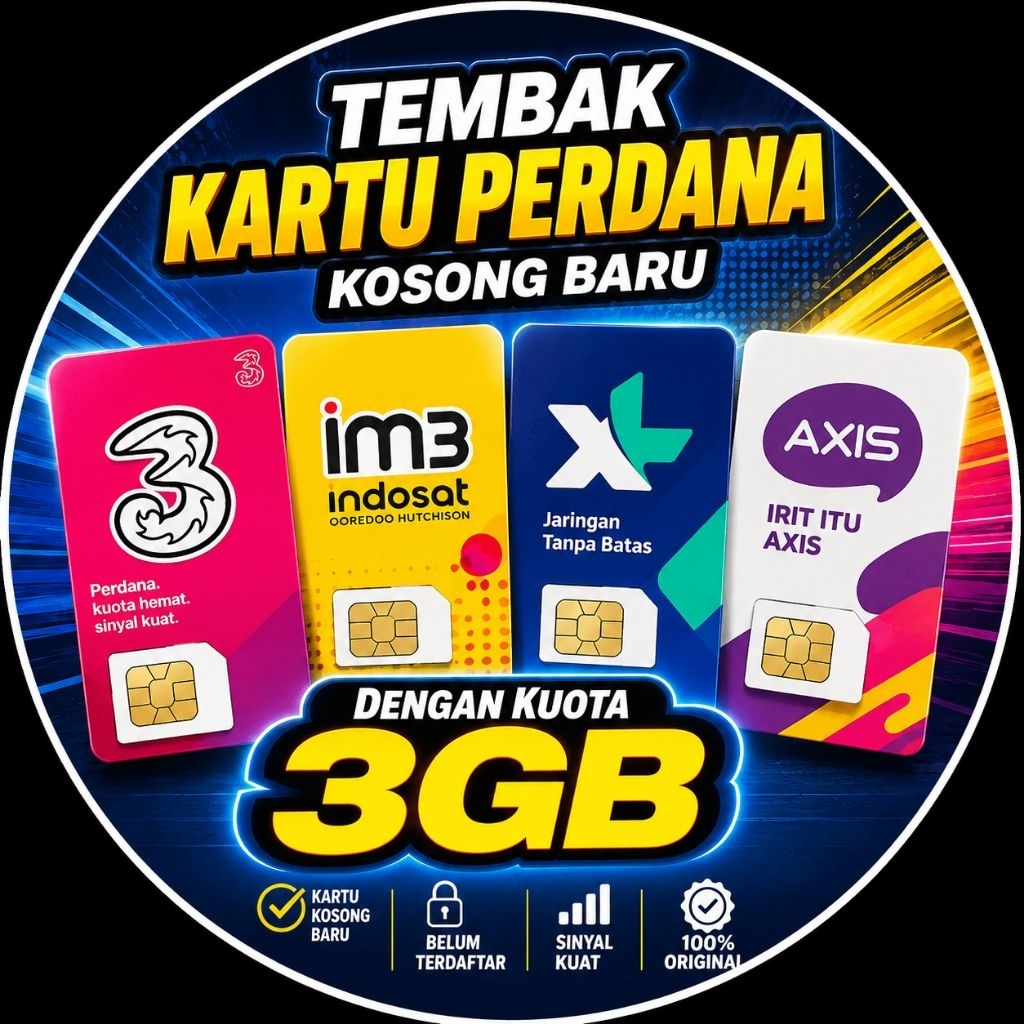 Injek Kartu Perdana Kosong Baru Dengan Kuota 3GbTri,Indosat,XL,Axis