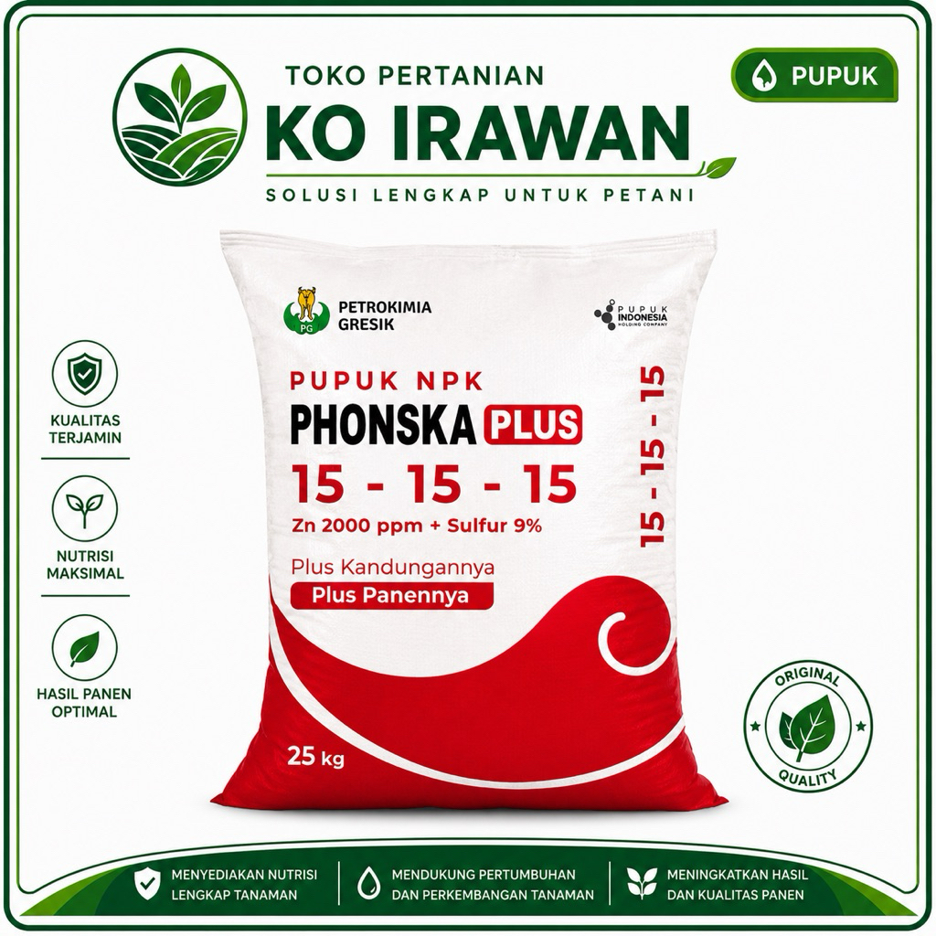 Pupuk NPK Phonska Plus 15-15-15 Kemasan 25 KG | Zn 2000 ppm + Sulfur 9% | Nutrisi Makro Lengkap Tana
