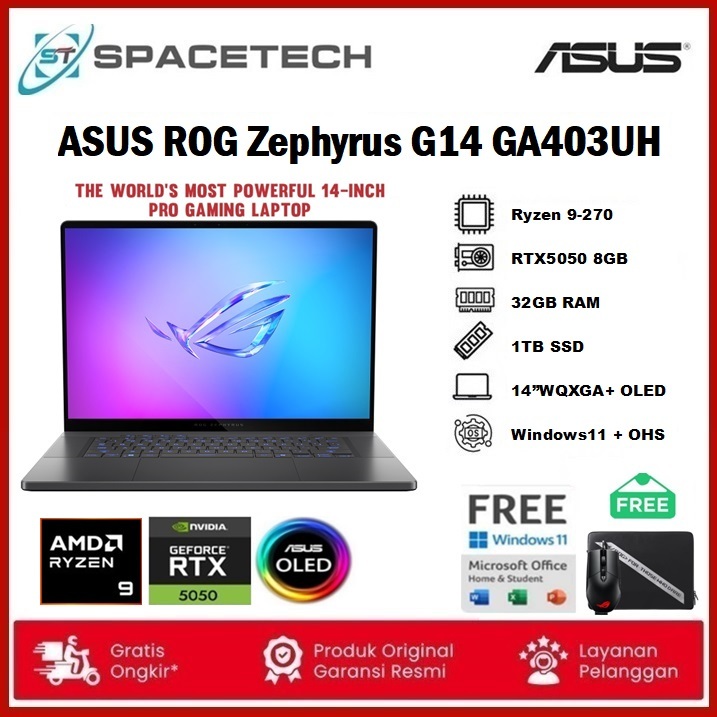 ASUS ROG Zephyrus G14 OLED GA403UH RYZEN 9 270 RTX5050 32GB 1TB 14"WQXGA W11 OHS