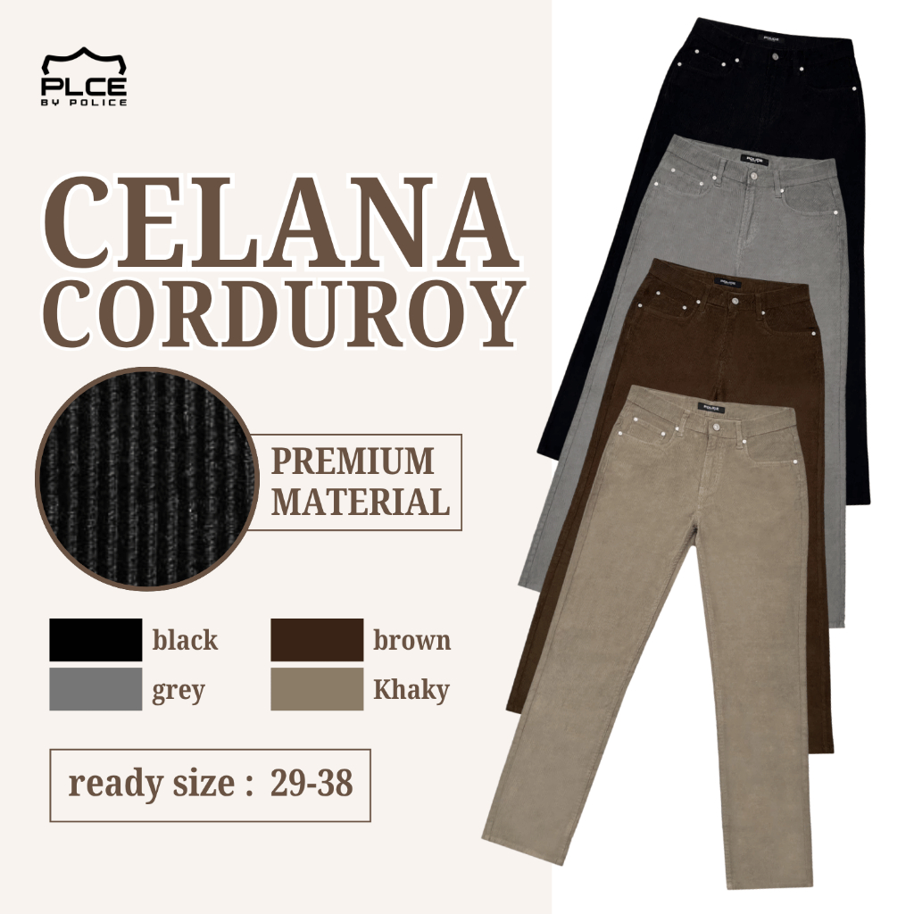 POLICE Celana Corduroy Panjang Premium Regular Fit Pria