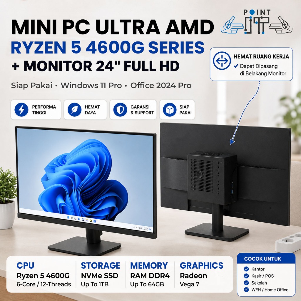 [PAKET LENGKAP SIAP PAKAI] Mini PC Rakitan Ultra Desktop AMD Ryzen 5 4600G RAM 64GB DDR4 SSD 1TB NVM