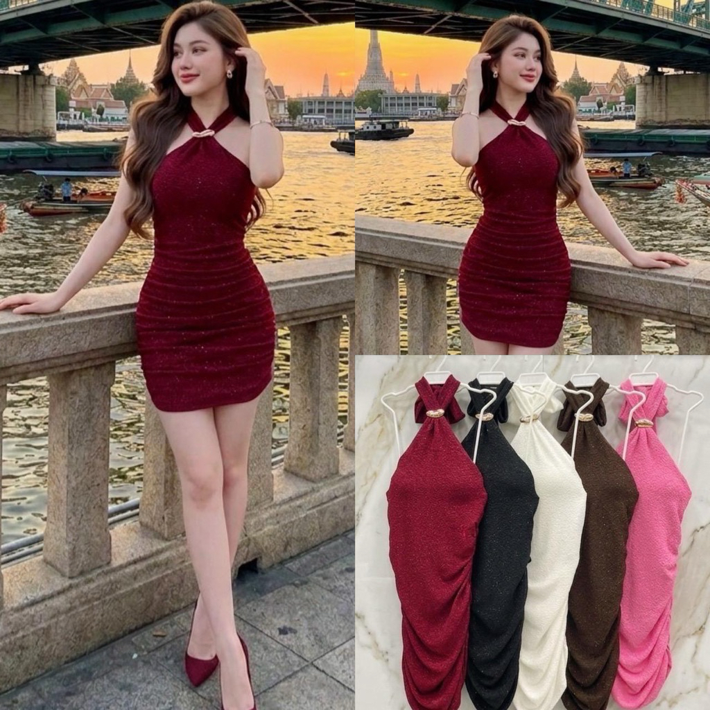 DRESS MINI TALI LEHER BROSS KEONG CRINKLE/ DRESS MINI TALI LEHER PARTY DRESS