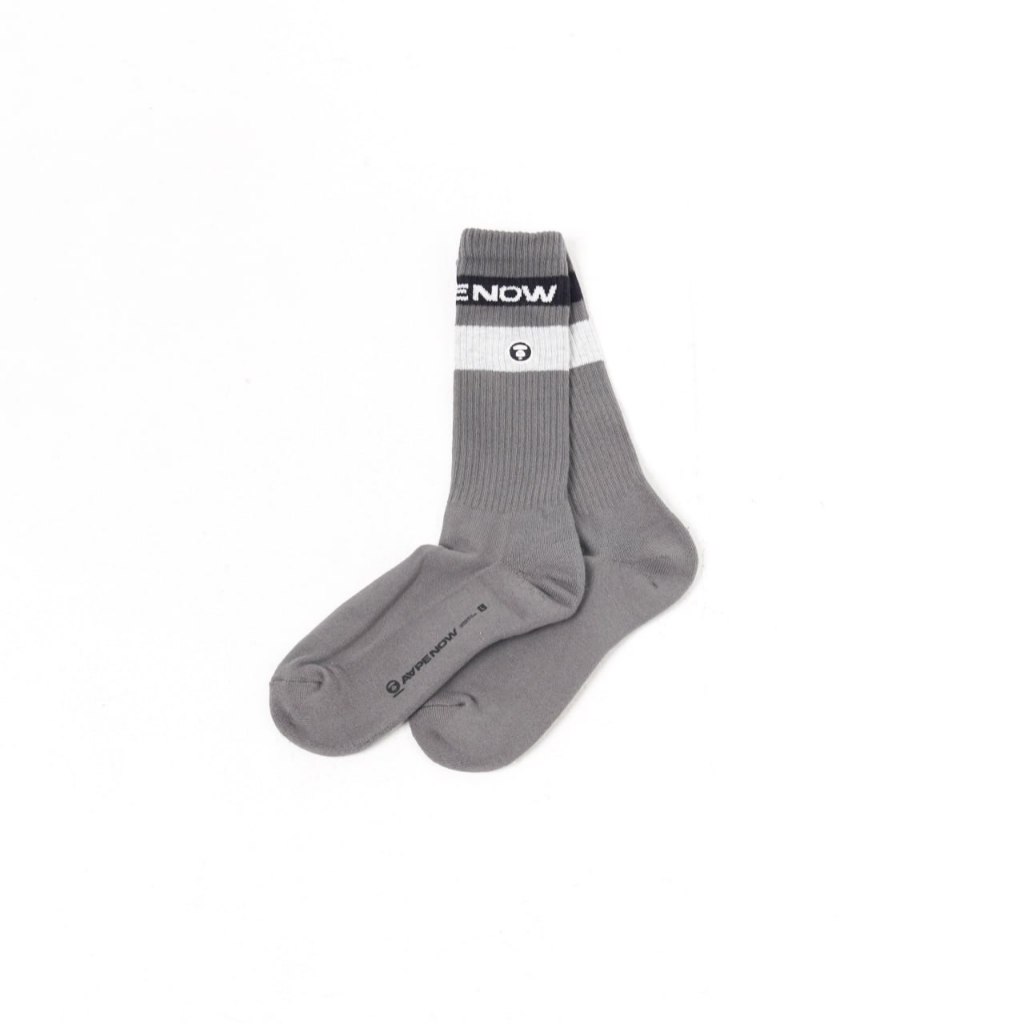 Kaos Kaki AAPE NOW TEXT BLACK GREY LONG SOCK 100% ORIGINAL