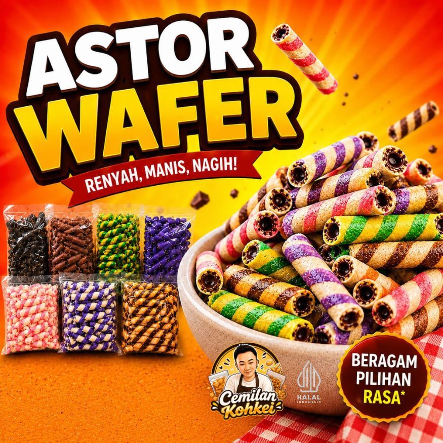 Astor Wafer Roll Mini Twister Bantal Coklat Aneka Rasa Renyah Manis Cemilan Kiloan Snack Murah Kohke