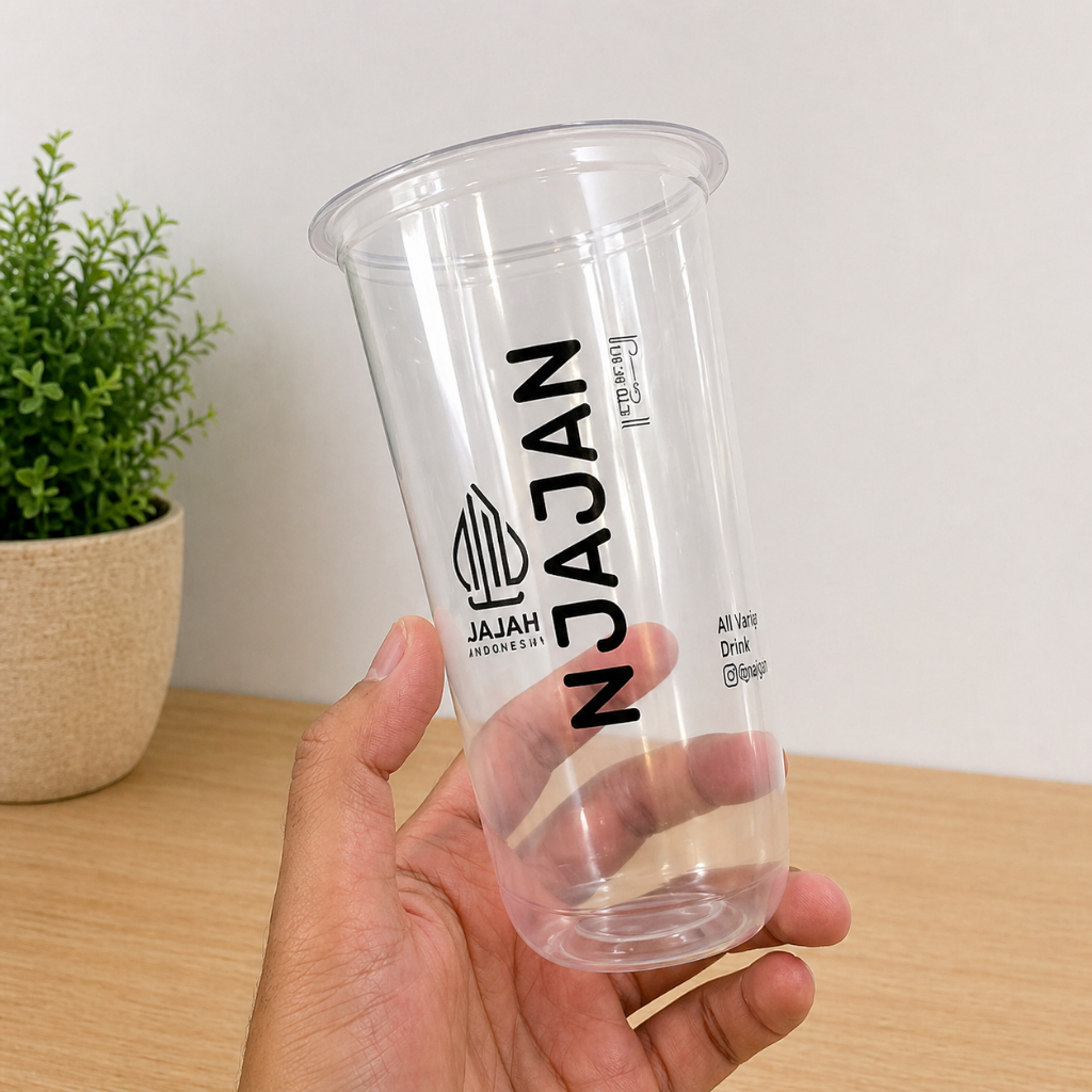 Cup Minuman Plastik 22 Oz Oval Custom Logo Sablon Cup Premium Tebal Gratis Desain Minimal 500 Pcs