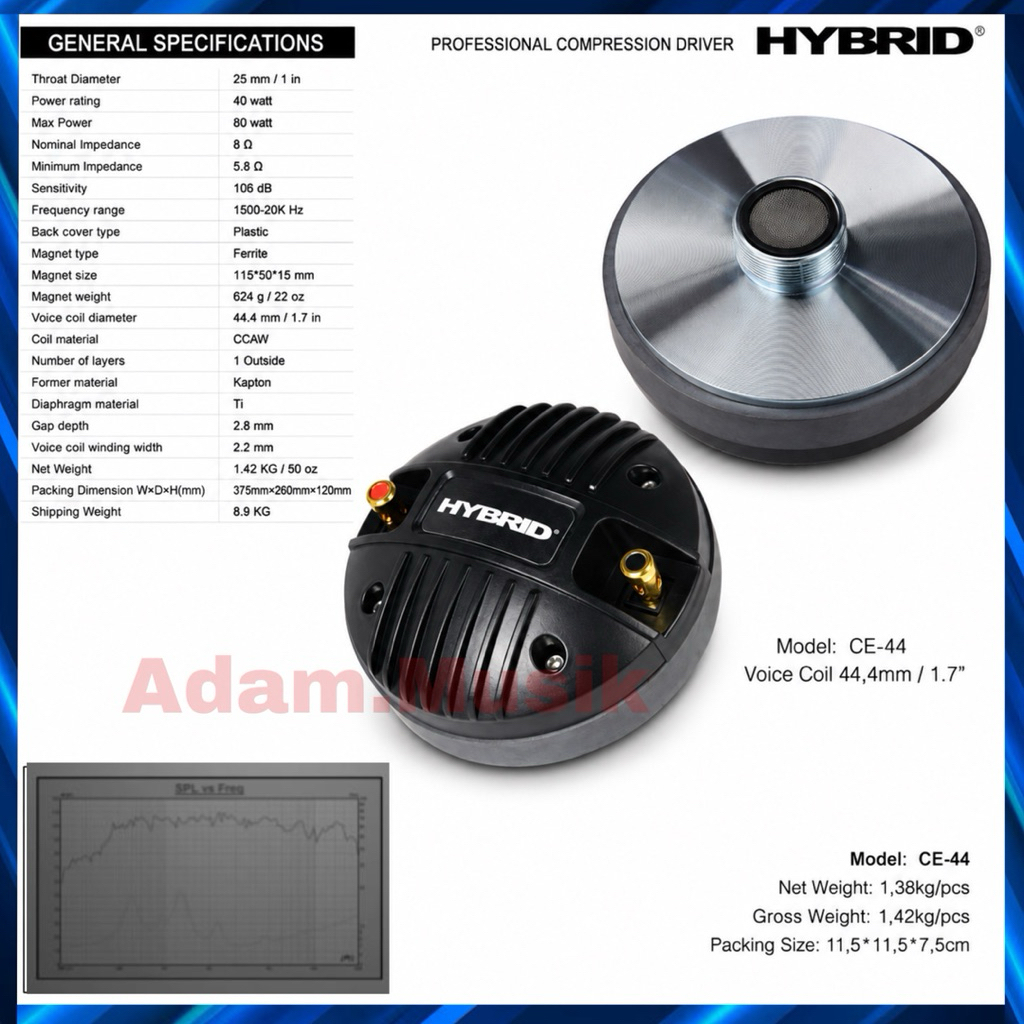 Tweeter Compression HYBRID CE-44 Driver 1.7 Inch 44.4mm 8 Ohm 40W 80W Horn Speaker Profesional ( BIS