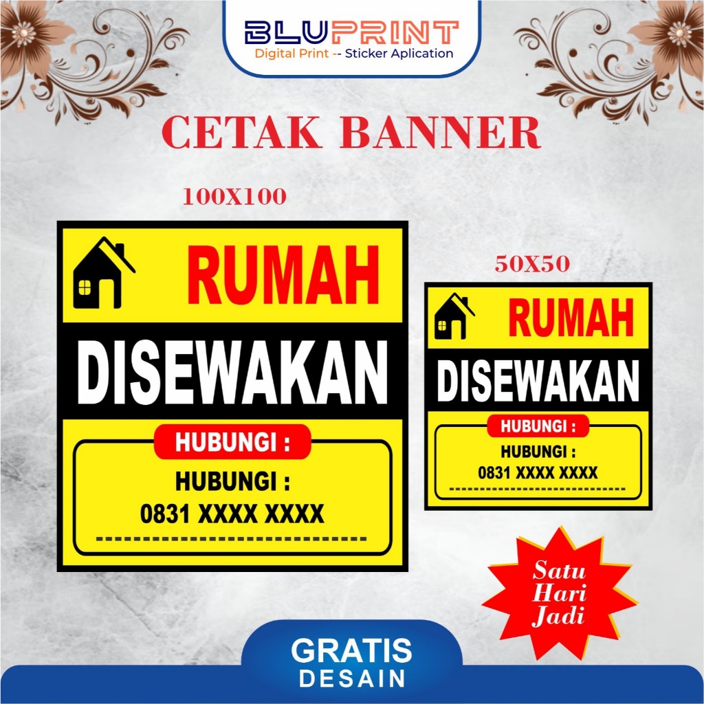 BANNER RUMAH / RUKO / KIOS / TANAH DI JUAL / DI SEWAKAN CUSTOM INFO