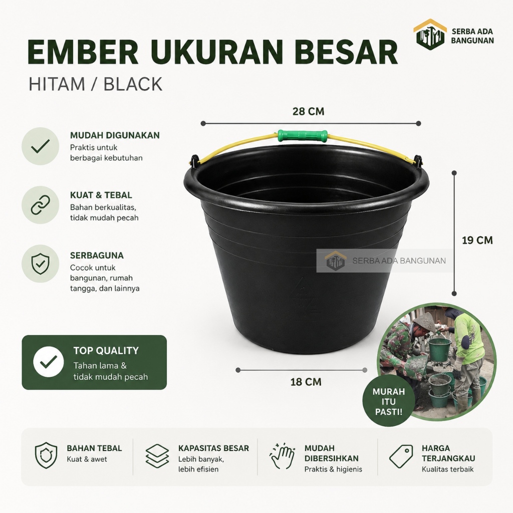 SAB EMBER COR KECIL & BESAR HITAM ANTI PECAH / EMBER TIMBA AIR PLASTIK ember plastik / ember cor / e