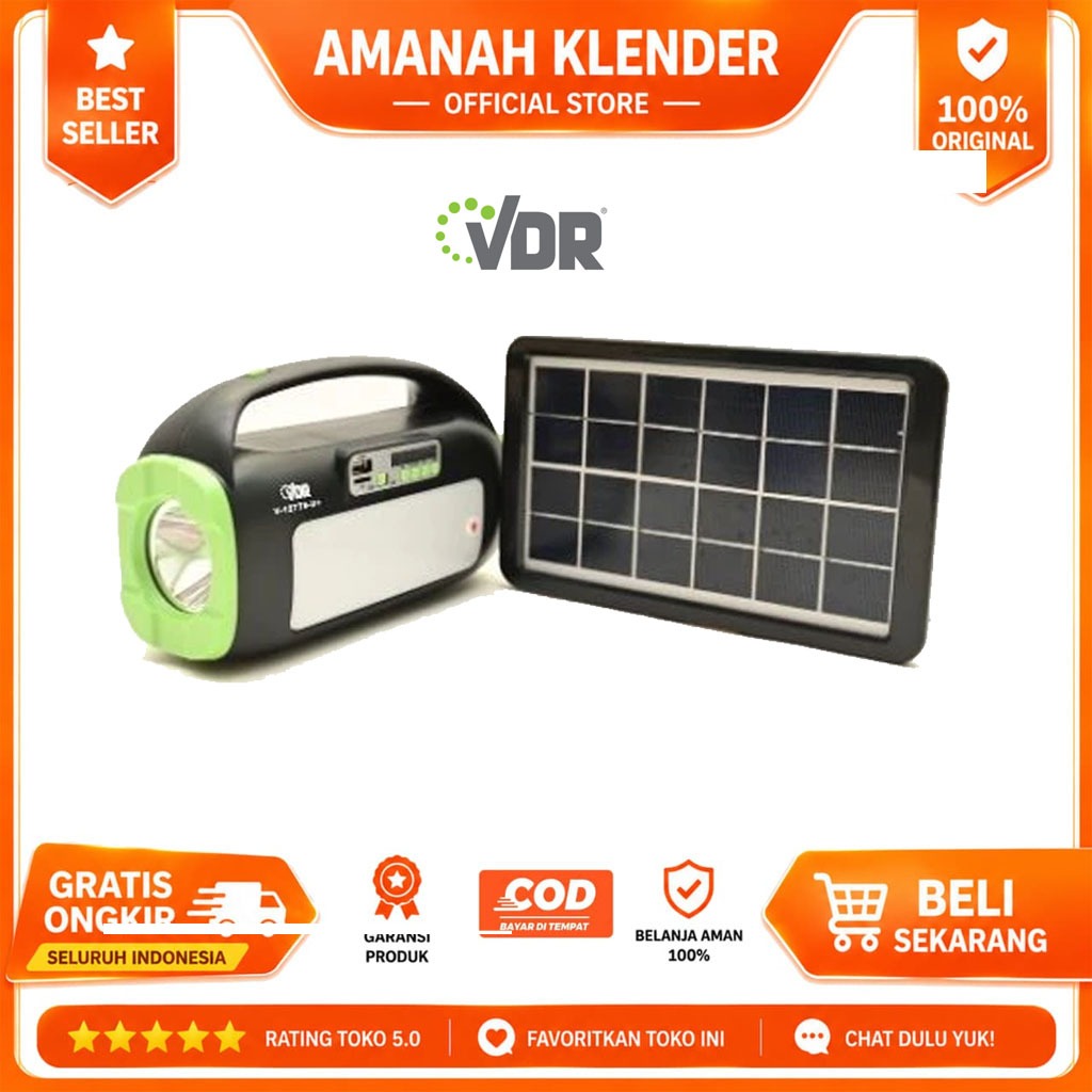 Senter Emergency Tenaga Surya VDR V-1277S-U Lampu Emergency-Lampu Bohlam