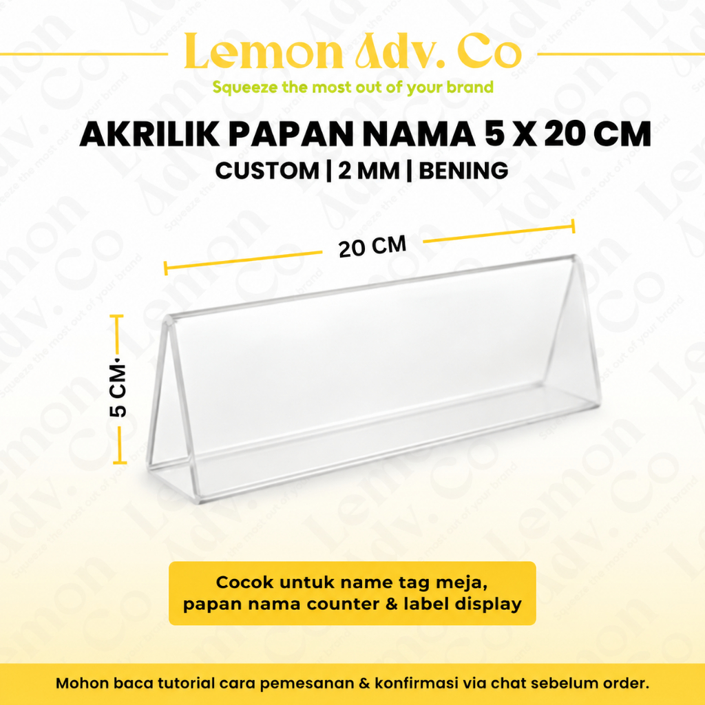 Akrilik Papan Nama Custom 5x20 cm 2mm | Name Tag Akrilik