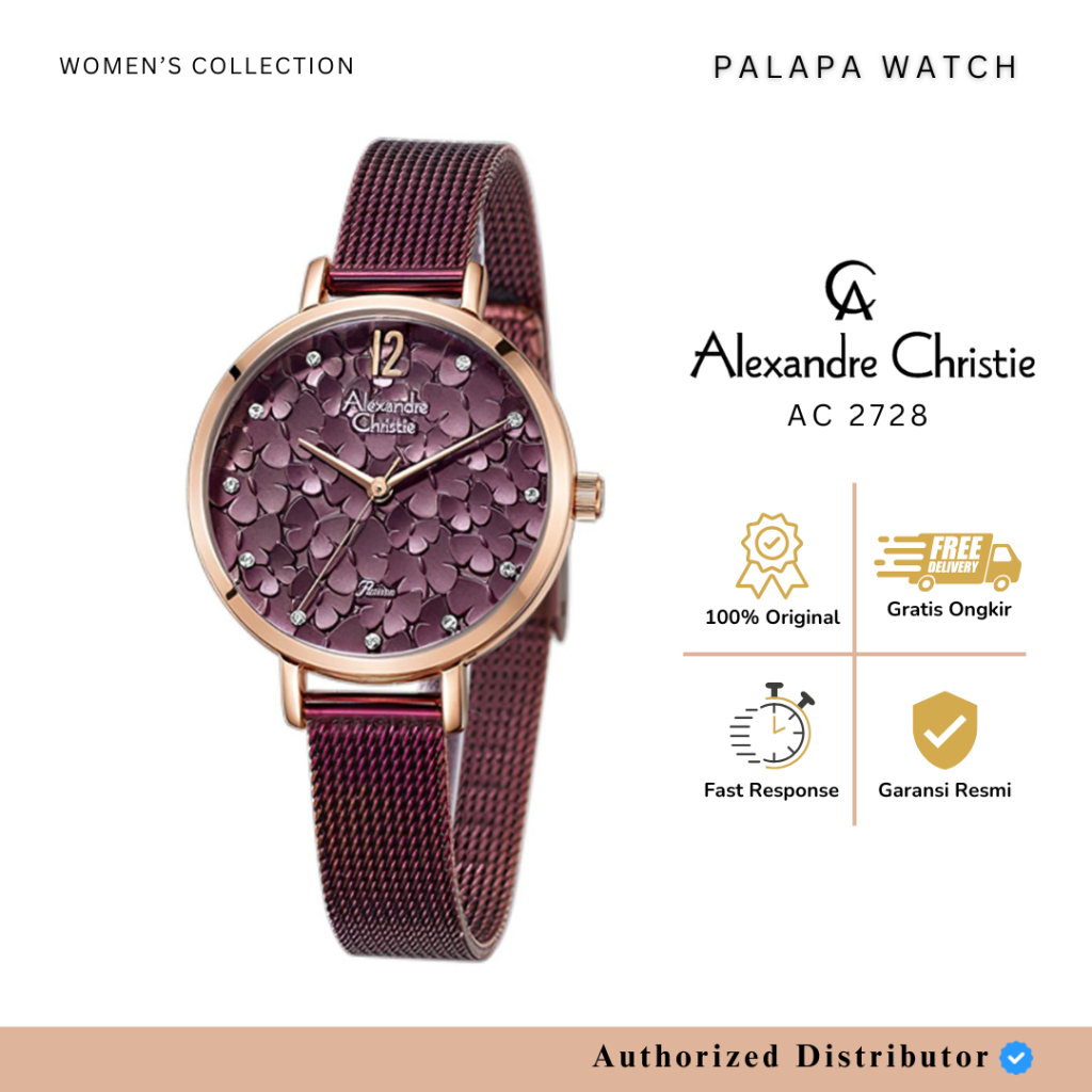 Jam Tangan Wanita Alexandre Christie AC 2728 / ac2728 Rosegold Purple Original