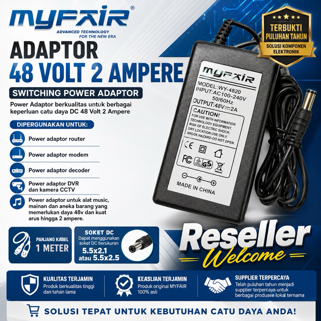 Adaptor cctv 48 V 2 A MYFAIR Adaptor switching 48v 2A