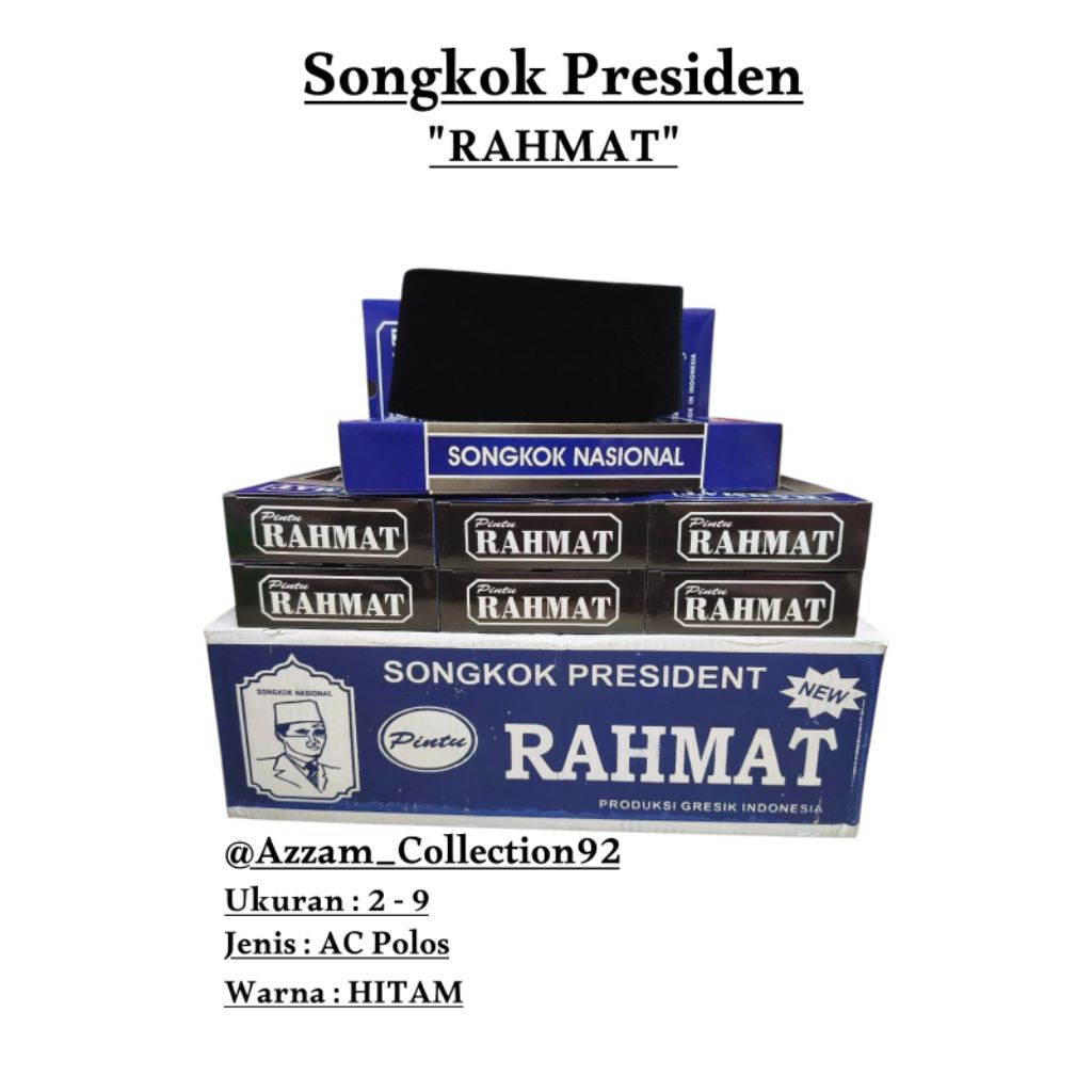 Peci Santri Hitam Polos RAHMAT AC dengan Sirkulasi Udara//Songkok  Presiden Rahmat