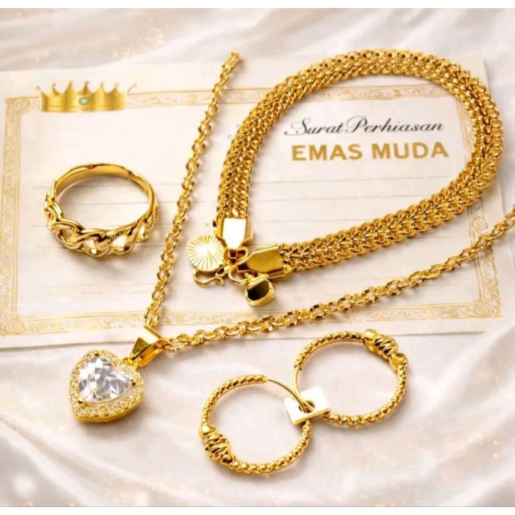 Set perhiasan gelang tikar Berlapis emas muda dapat surat dari toko