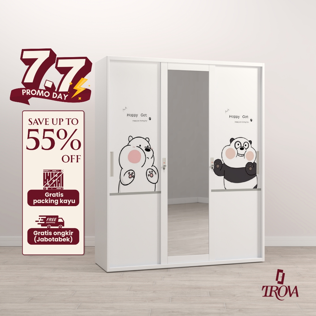 Trova Official Lemari Pakaian Besi Sliding 3 Pintu 2 hanger 150cm - Lemari besi Minimalis Modern