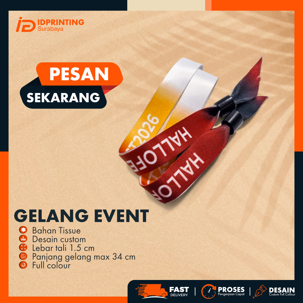 Gelang Lanyard Event Custom 1,5cm | Wristband Lanyard Lock | Tiket Konser Lanyard Custom