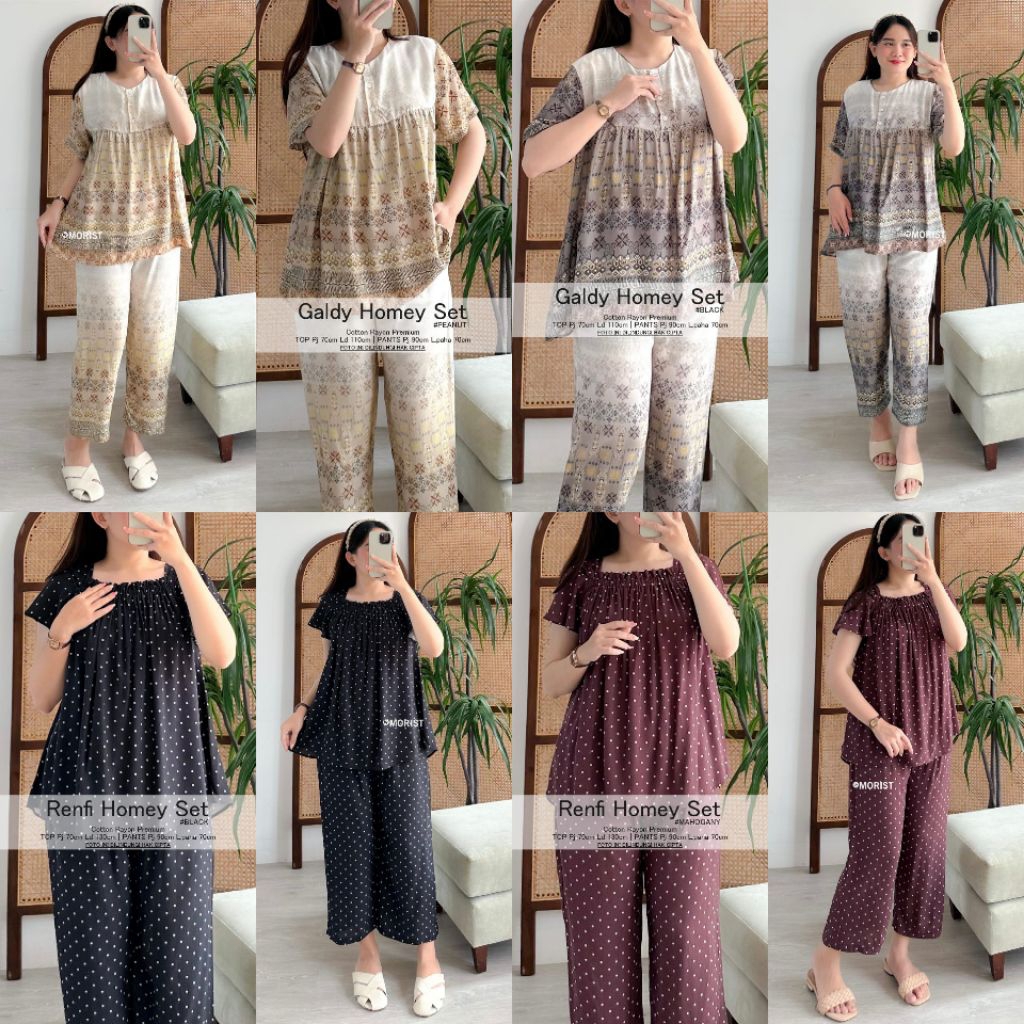 Renfi Galdy Homey Set Setelan Pendek Oneset Jumbo Allsize Busui Premium Catton Rayon Original Ori Mo