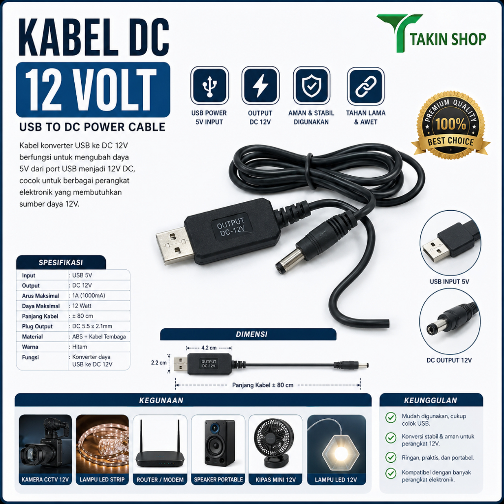Kabel Power USB DC12V Modem Orbit Telkomsel / Kabel Wifi 5V to 12V / Kabel Charger Router