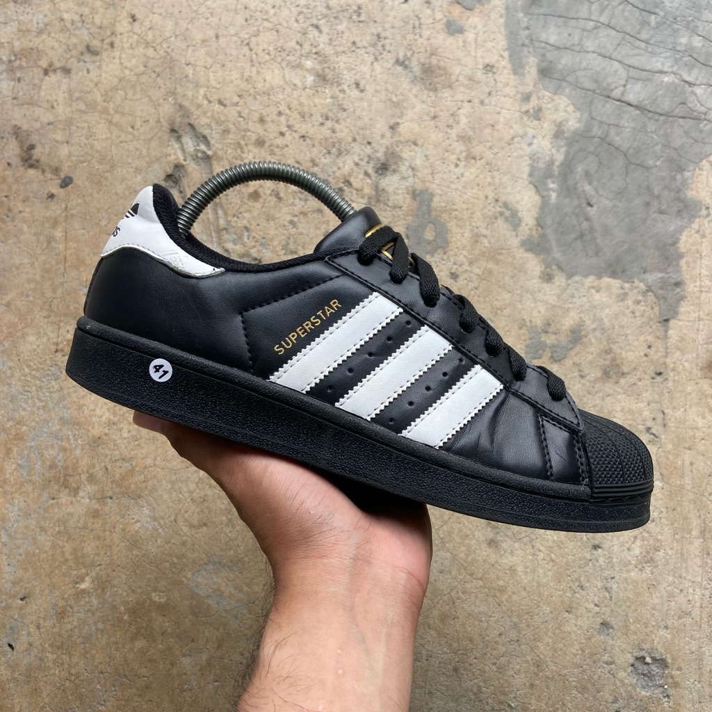 [Size 41] Adidas Superstar ‘Core Black White’ Leather Second Original Kondisi Mulus No Minus. Harga 