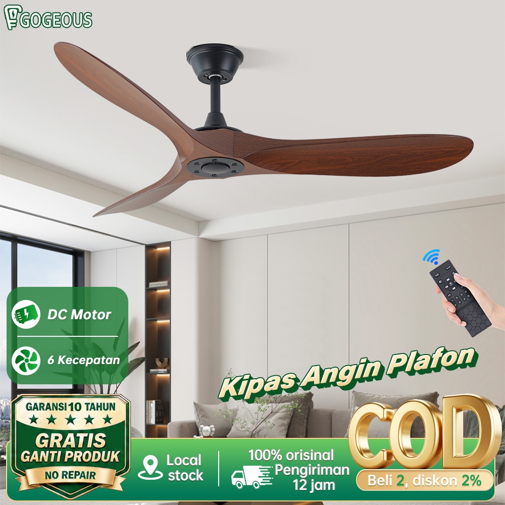 GOGEOUS Kipas Angin Gantung Plafon 52inci 6 Kecepatan Kipas langit-langit Remote Control