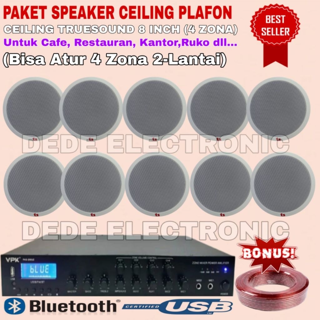 Paket Speaker Indoor Speaker Ceiling Truesound 8 Inch 15 watt isi 10