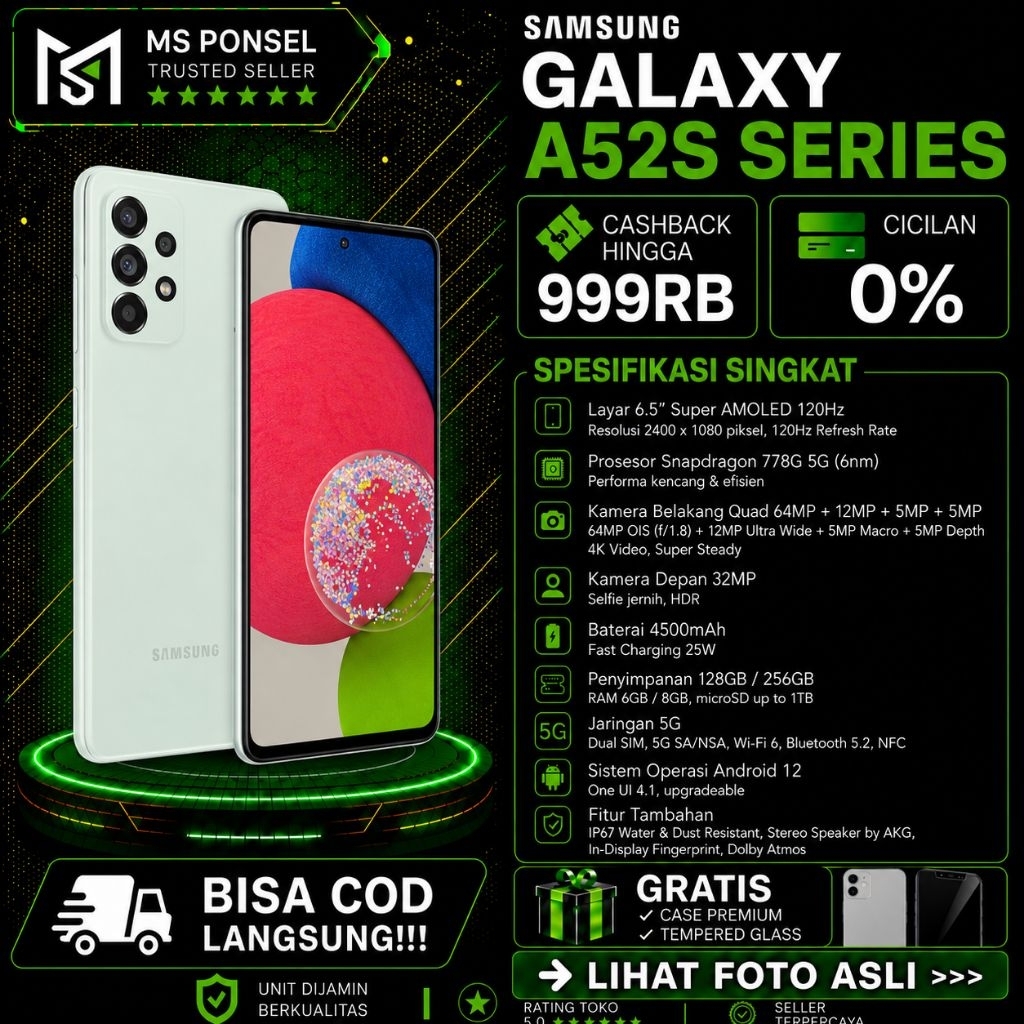 SEIN | Samsung Galaxy A52s A52 5G 8/256GB/128GB Resmi Second Fullset Original